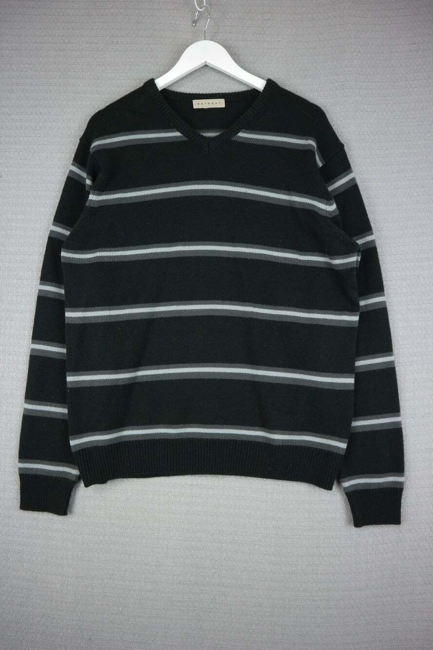 Retreat Mens Vintage Striped V Neck Sweater Fits XL Y2K Skater